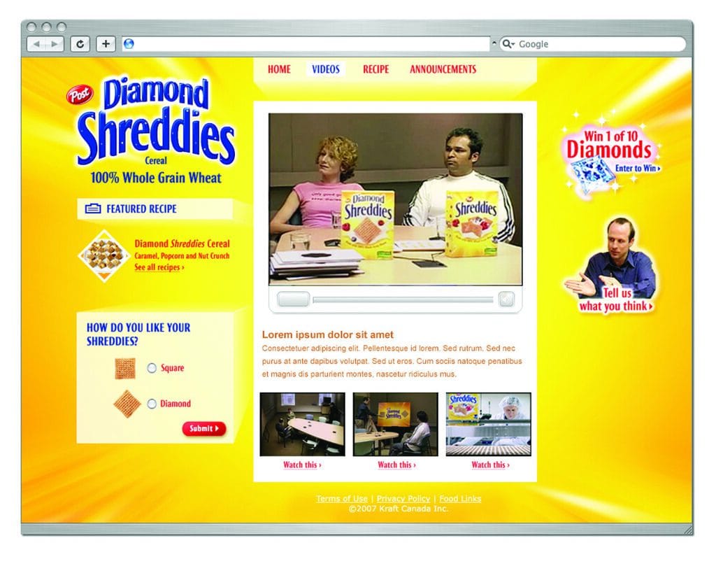 Diamond Shreddies Website